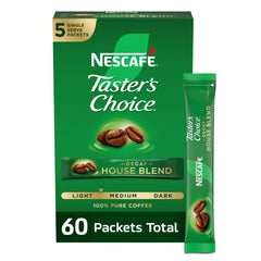 NESCAFÉ Taster's Choice Decaf House Blend pack of 60 sachets for quick, convenient mornings.