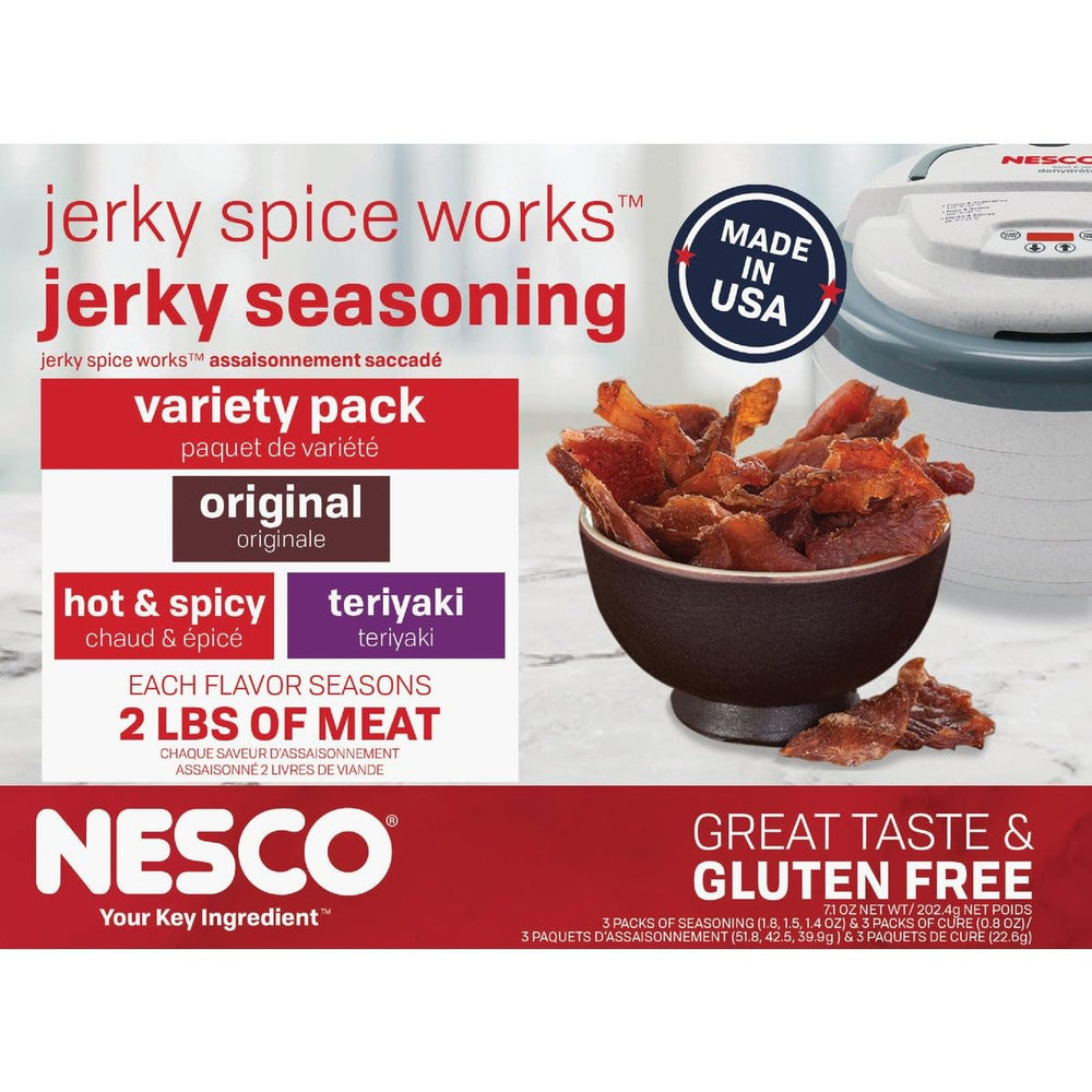 NESCO BJV-6 jerky spice works pack setup for easy at-home jerky prep