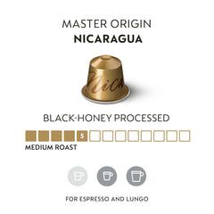 Nespresso black-honey processed Arabica pods abstract close-up highlight premium aroma