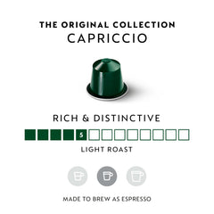 Close-up of Capriccio pod highlighting compact shape and branding