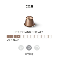 Close-up of Nespresso Cosi capsule lid emphasizing freshness.