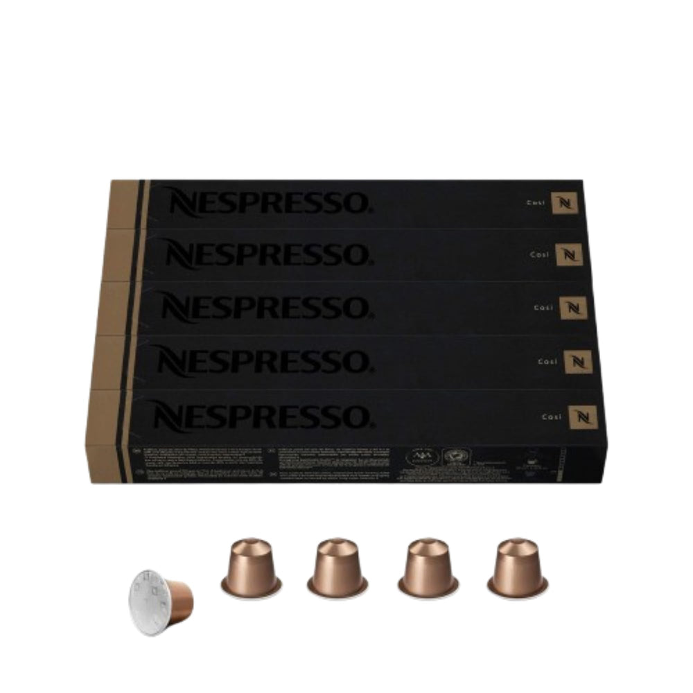Nespresso Cosi capsules pack front for quick, mild espresso at home.