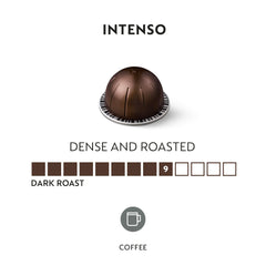 Nespresso Intenso cup with crema shows a dense, rich roast