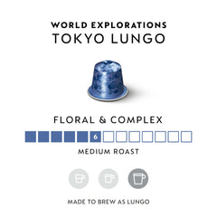 Nespresso Tokyo Lungo cup 3.7 oz highlighting balanced, floral notes for a refined long coffee.