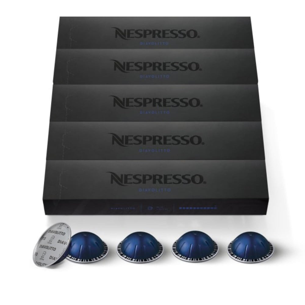Nespresso VertuoDiavolitto 50-count pack ready for quick espresso