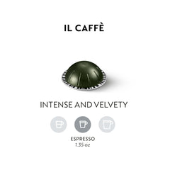 Nespresso Vertuo Il Caffè capsules close-up showing 50-count pack and premium roast