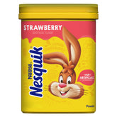 Nesquik strawberry powder canister front for easy pantry storage