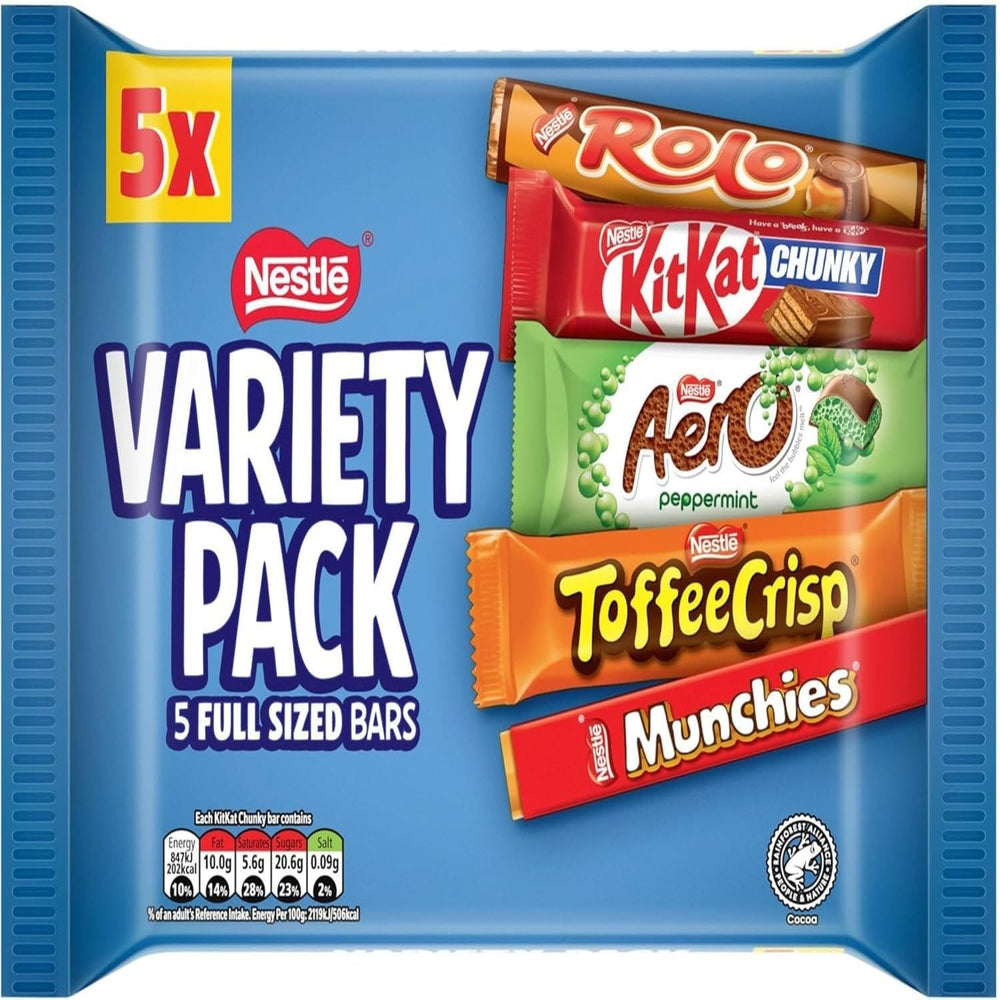 Nestle British chocolate variety pack assortment display, ideal for sharing at gatherings.