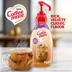 Close-up of the tamper-proof pump neck on the Coffee Mate bottle
