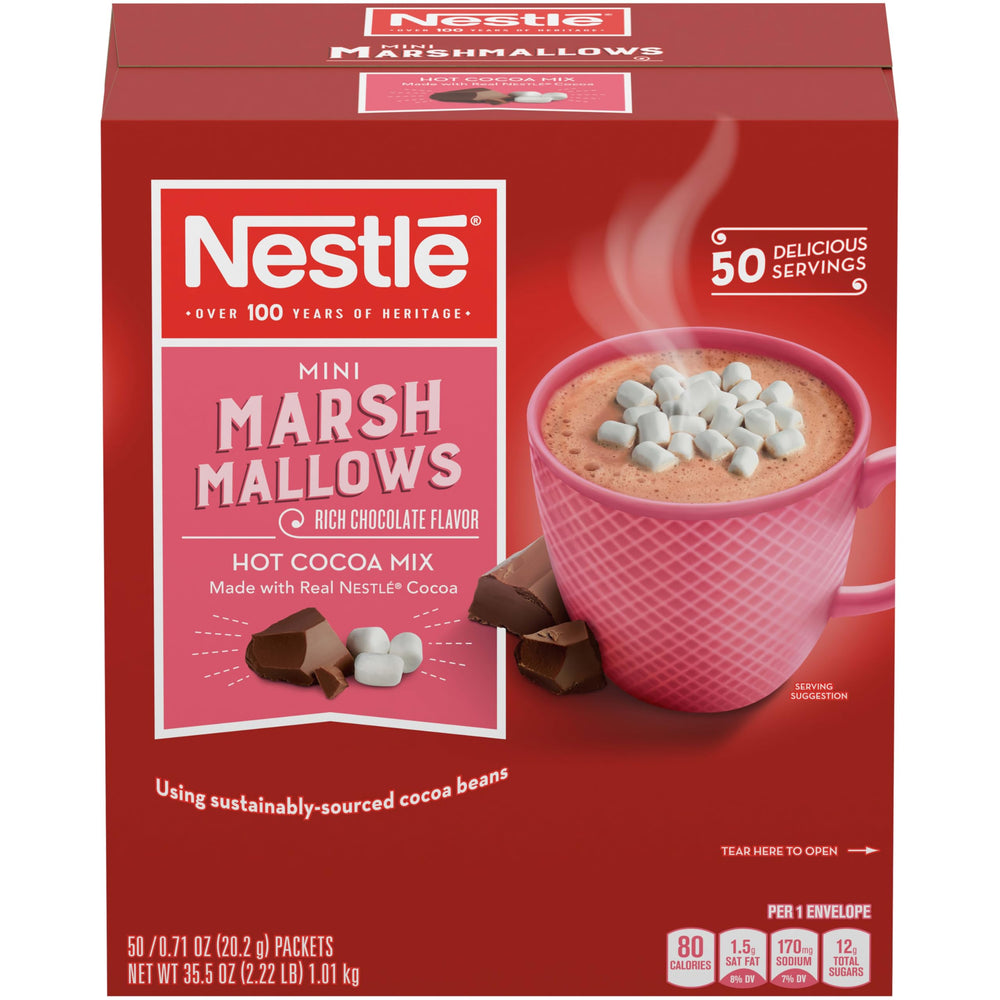 Nestle Hot Cocoa rich chocolate sachets with mini marshmallows for a cozy treat