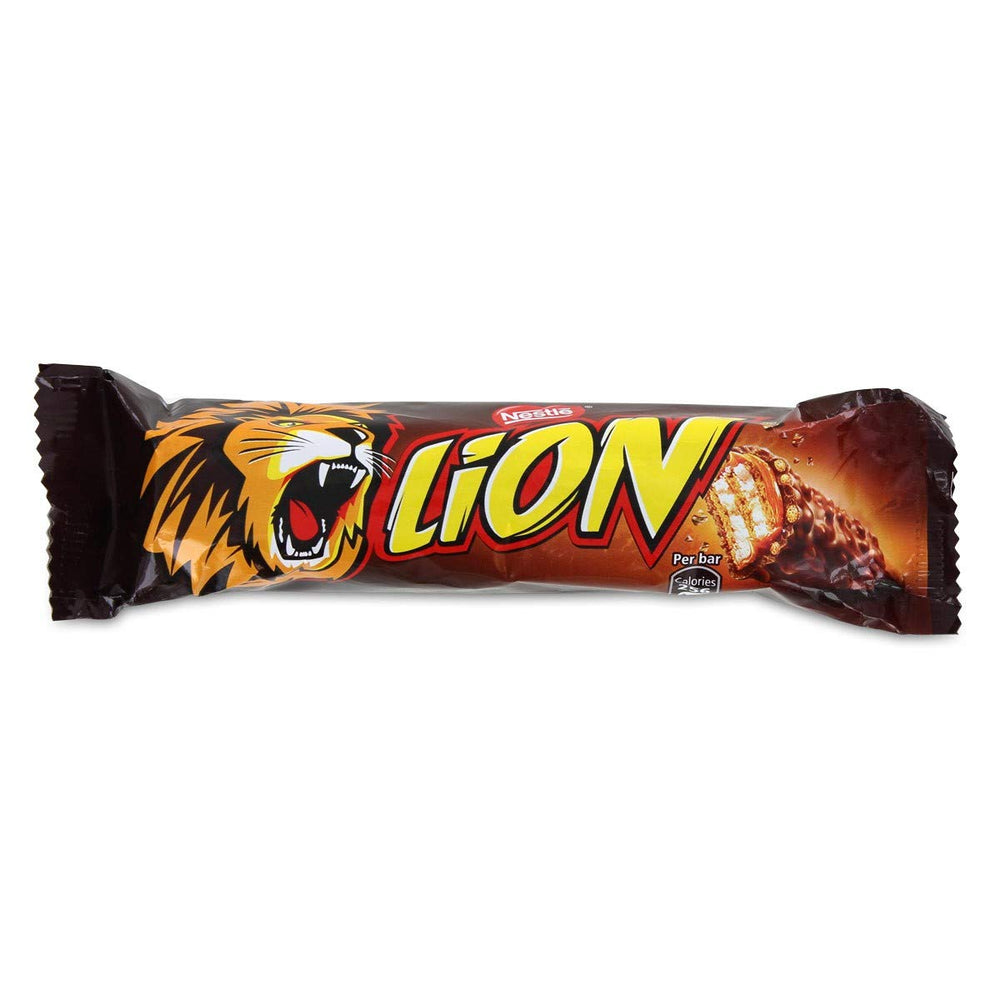 Nestle Lion Bar with crisp wafer and rice krispies, coated in chocolate for a tasty snack
