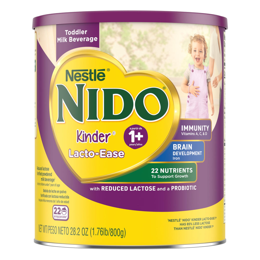Nestlé NIDO Lacto-Ease container highlighting essential nutrients.
