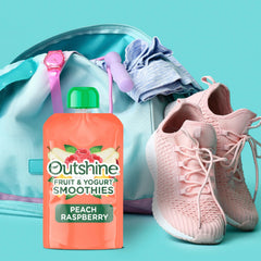Close-up of real fruit puree in Nestlé Outshine peach raspberry smoothie.