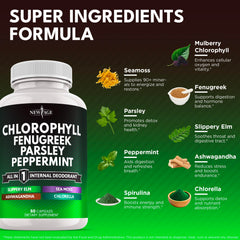 NEW AGE Chlorophyll Fenugreek Capsules bottle pour for easy dosing