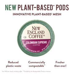 Steaming cup of New England Coffee Colombian Supremo to show bold flavor.