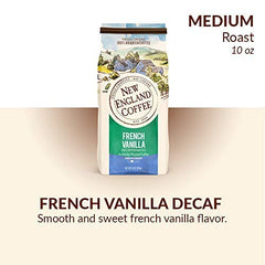 New England Coffee decaf vanilla aroma image highlights caffeine-free indulgence for any time.