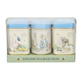 New English Teas Peter Rabbit mini tin set with Beatrix Potter illustration ideal for gifting.