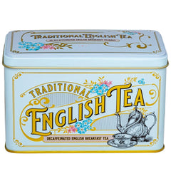 New English Teas powder-blue lid highlighting a stylish, organized tea collection