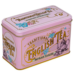New English Teas Vintage Victorian Tea Tin with pink finish, ideal for tea lovers.
