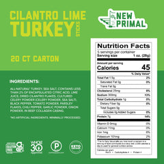 Close-up texture of New Primal cilantro lime turkey stick for a chewy bite.