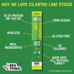 New Primal cilantro lime turkey stick shown on the go in a bag.