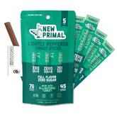 New Primal Lightly Peppered Turkey Sticks hero image highlights portable high-protein snack