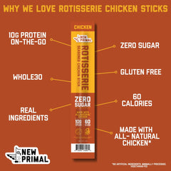 Texture cross-section of New Primal Rotisserie Chicken Sticks highlighting tender bite.