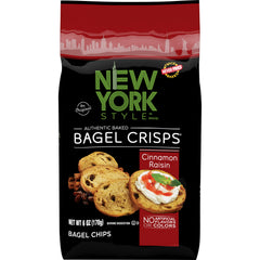 New York Style Bagel Crisps Cinnamon Raisin bag — crunchy, versatile snack for dips.