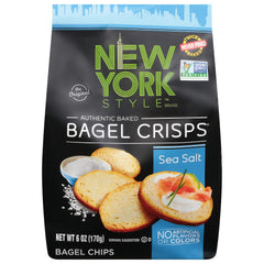New York Style Bagel Crisps sea salt pack with premium crunch, perfect for dipping.
