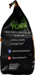 New York Style Bagel Crisps sesame bag-packet on display for convenient snacking.