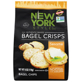 New York Style Bagel Crisps sesame front view, savory snacking crunch for anytime.