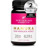 New Zealand Honey Co Manuka honey jar highlighting UMF 20+ for premium flavor and vitality.