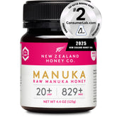 New Zealand Honey Co. Raw Manuka Honey UMF 20+ jar showcases premium, versatile honey for everyday use.