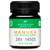 New Zealand Honey Co raw Manuka honey UMF 28+ bottle for daily use with rich amber hue.