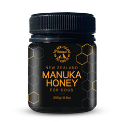 The New Zealand Natural Pet Food Co Woof Manuka Honey dog treats bag — natural, antioxidant-rich.
