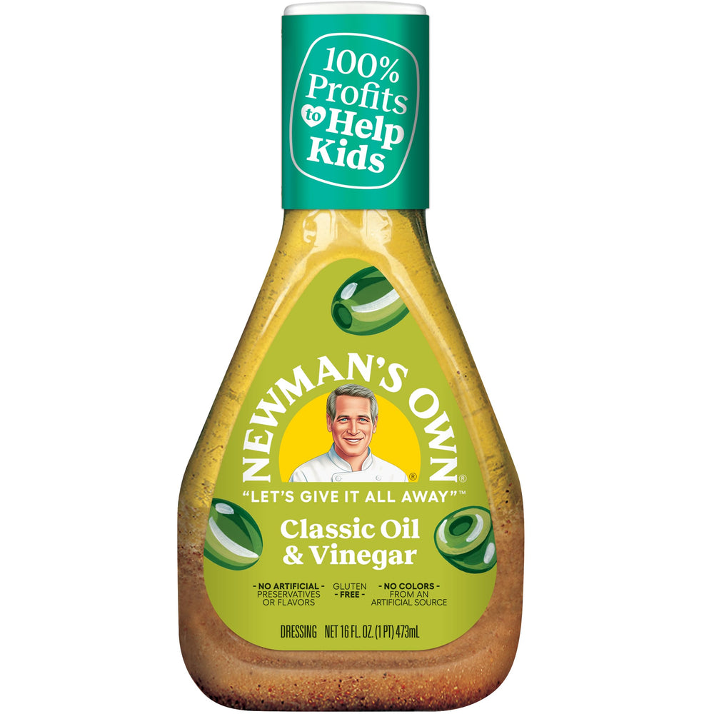 Newman's Own dressing bottle on the counter ready to dress a salad