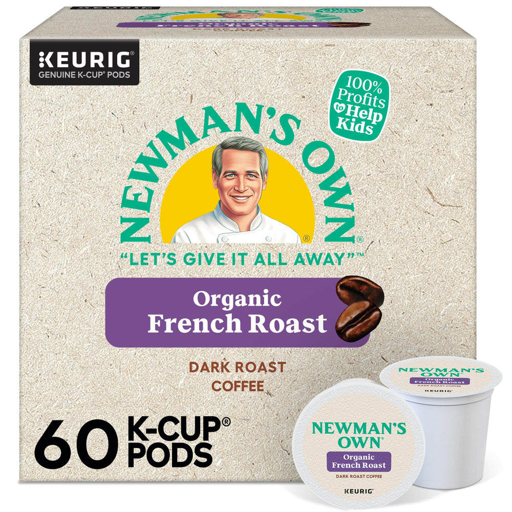 Newman's Own Organic French Roast K-Cup pods front-pack for bold mornings.