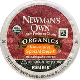 Newman's Own Organic Special Blend Decaf K-Cup brew closeup shows rich flavor and smooth finish.