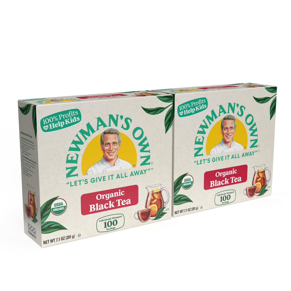 Newman's Own Organics black tea bags with foil lining for fresh, crisp flavor.