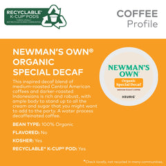 K-Cup pod ready for Keurig, Newman's Own Organic Special Blend Decaf