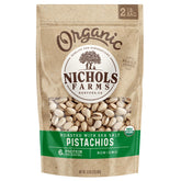 Nichols Farms roasted salted no-shell pistachios in a 32oz bag for snacking