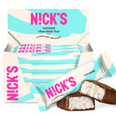 N!CK'S coconut keto chocolate bar with milk chocolate exterior, an indulgent keto friendly treat.