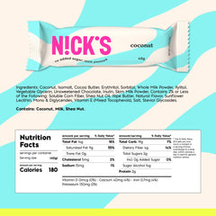 N!CK'S no added sugar coconut bar close up, plant based sweetness with modest sugar impact.
