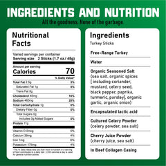 Nick's Sticks free-range turkey ingredients highlight clean protein source.