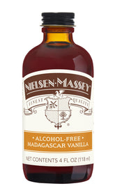 Nielsen-Massey Alcohol-Free bottle pour for dairy-free baking and beverages.