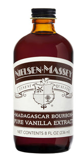 Nielsen-Massey Madagascar Bourbon Vanilla Extract bottle close-up, premium flavor for baking