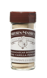 Nielsen-Massey Madagascar Bourbon Vanilla Powder jar adds rich flavor to baked goods.