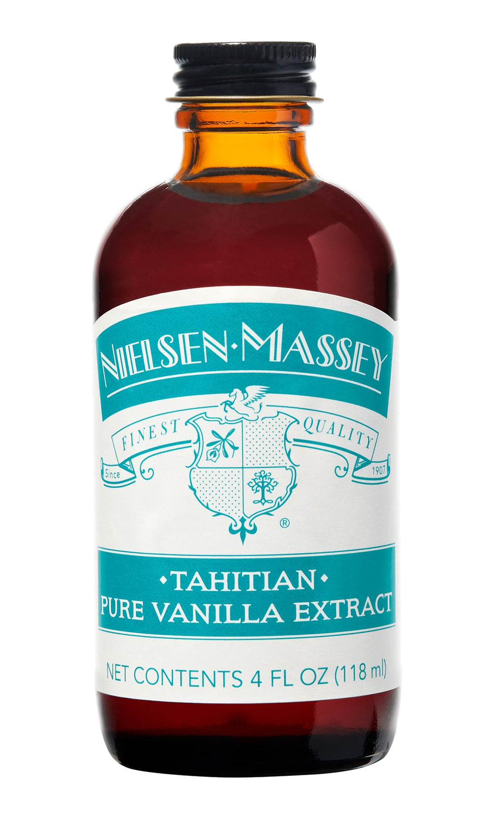 Nielsen-Massey Tahitian vanilla bottle front for premium baking and cooking.