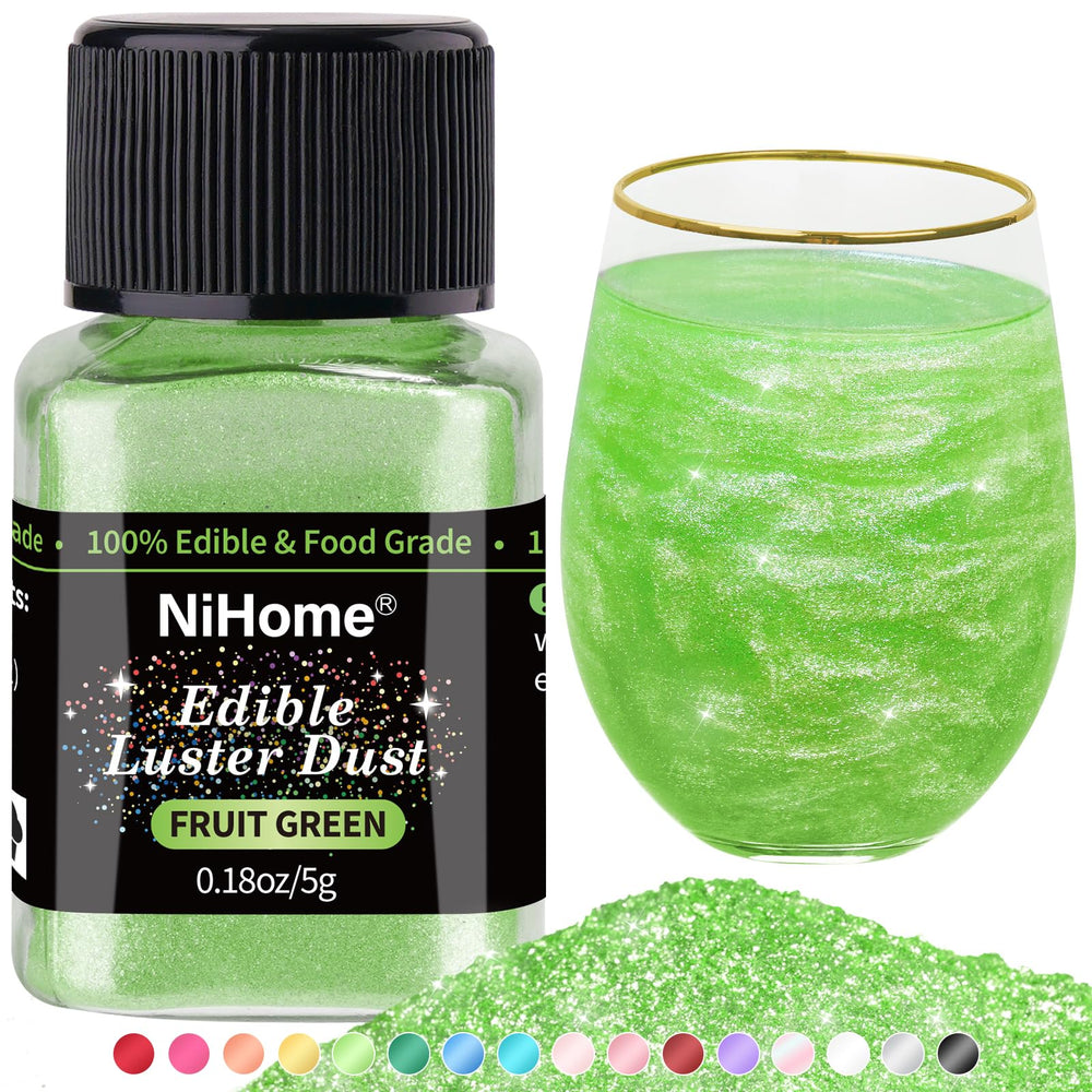 NiHome edible glitter dust fruit green jar closeup showcases dessert shimmer.
