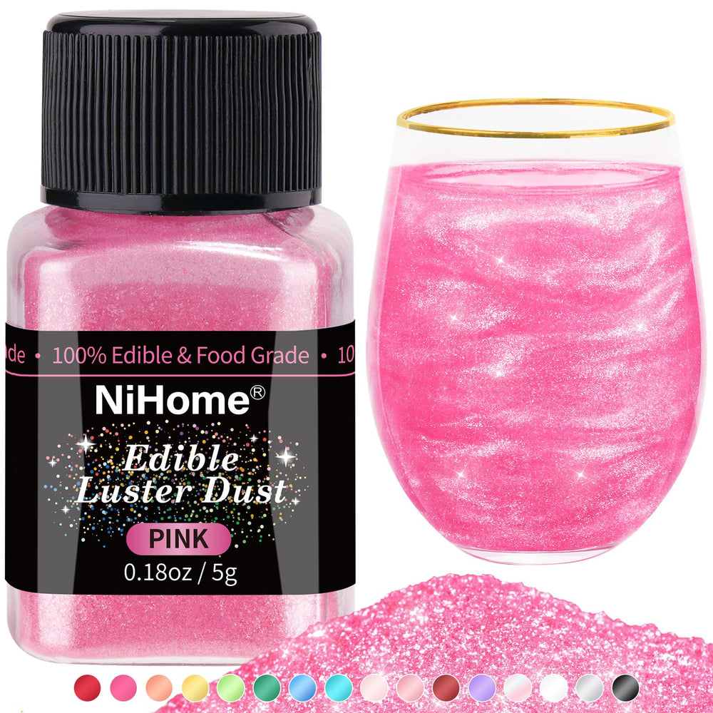 NiHome pink edible glimmer dust adds vibrant sparkle to desserts and drinks.